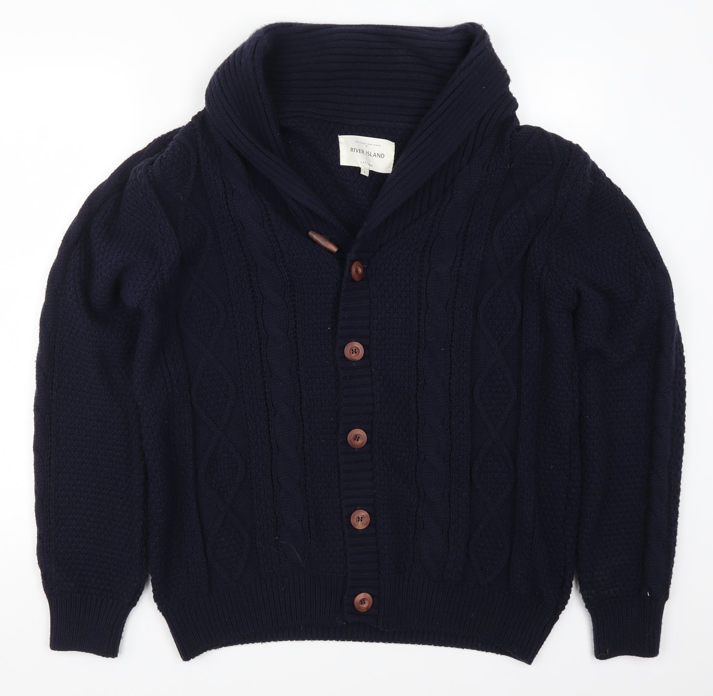 River Island Mens Blue  Knit Cardigan Jumper Size XL