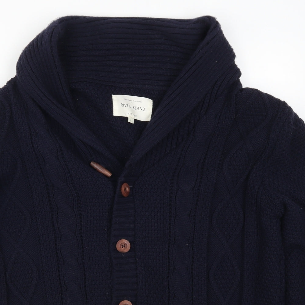 River Island Mens Blue  Knit Cardigan Jumper Size XL
