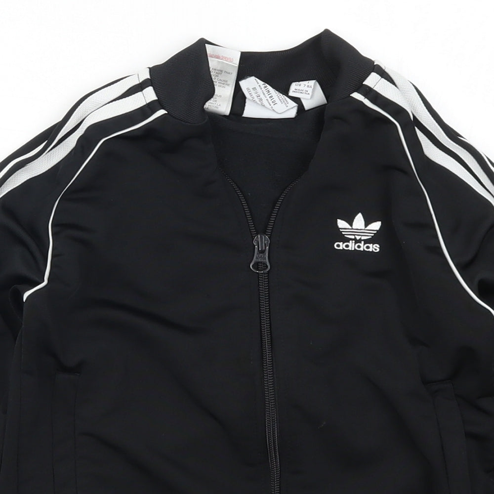 adidas Boys Black Striped  Full Zip Sweatshirt Size 7-8 Years