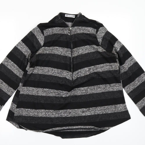 New Collection Womens Black Striped  Full Zip Sweatshirt Size S