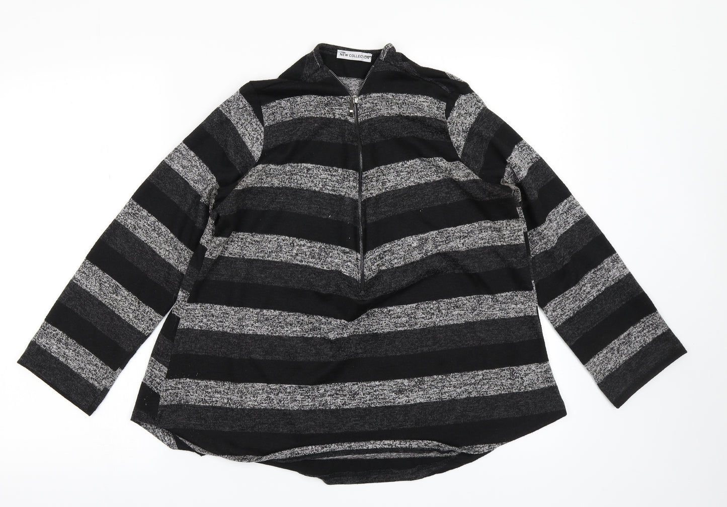 New Collection Womens Black Striped  Full Zip Sweatshirt Size S