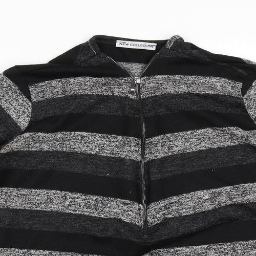 New Collection Womens Black Striped  Full Zip Sweatshirt Size S