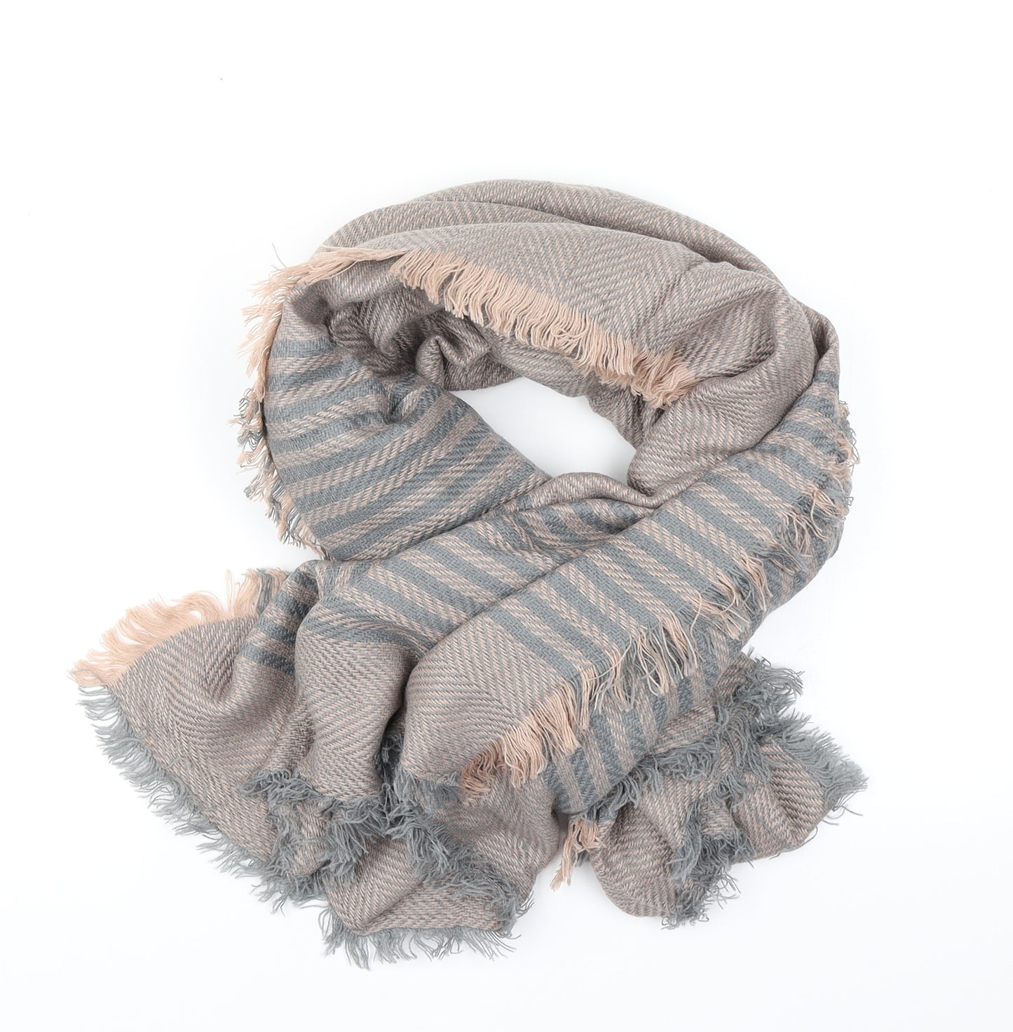 Preworn Womens Grey Striped Knit  Scarf