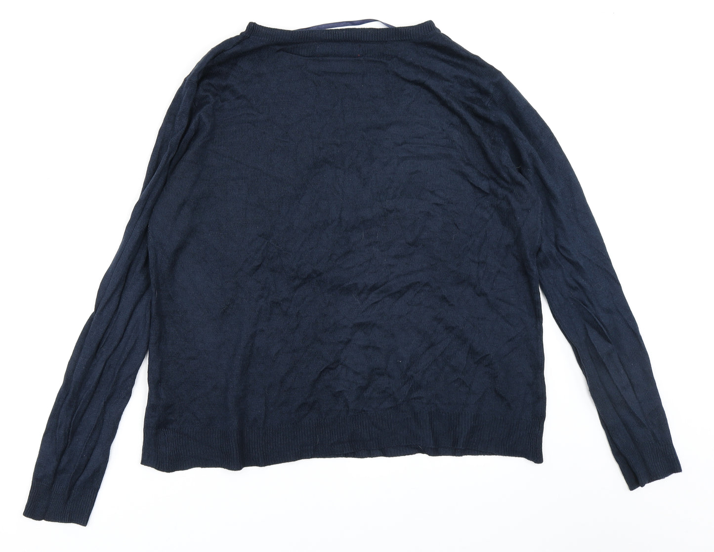 Primark Womens Blue  Knit Pullover Jumper Size L  - Christmas Jumper Robin