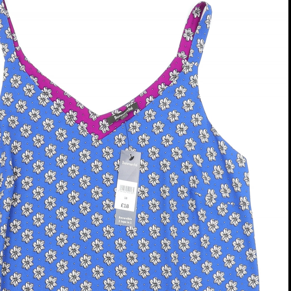 Bonmarché Womens Blue Floral  Basic Blouse Size 18