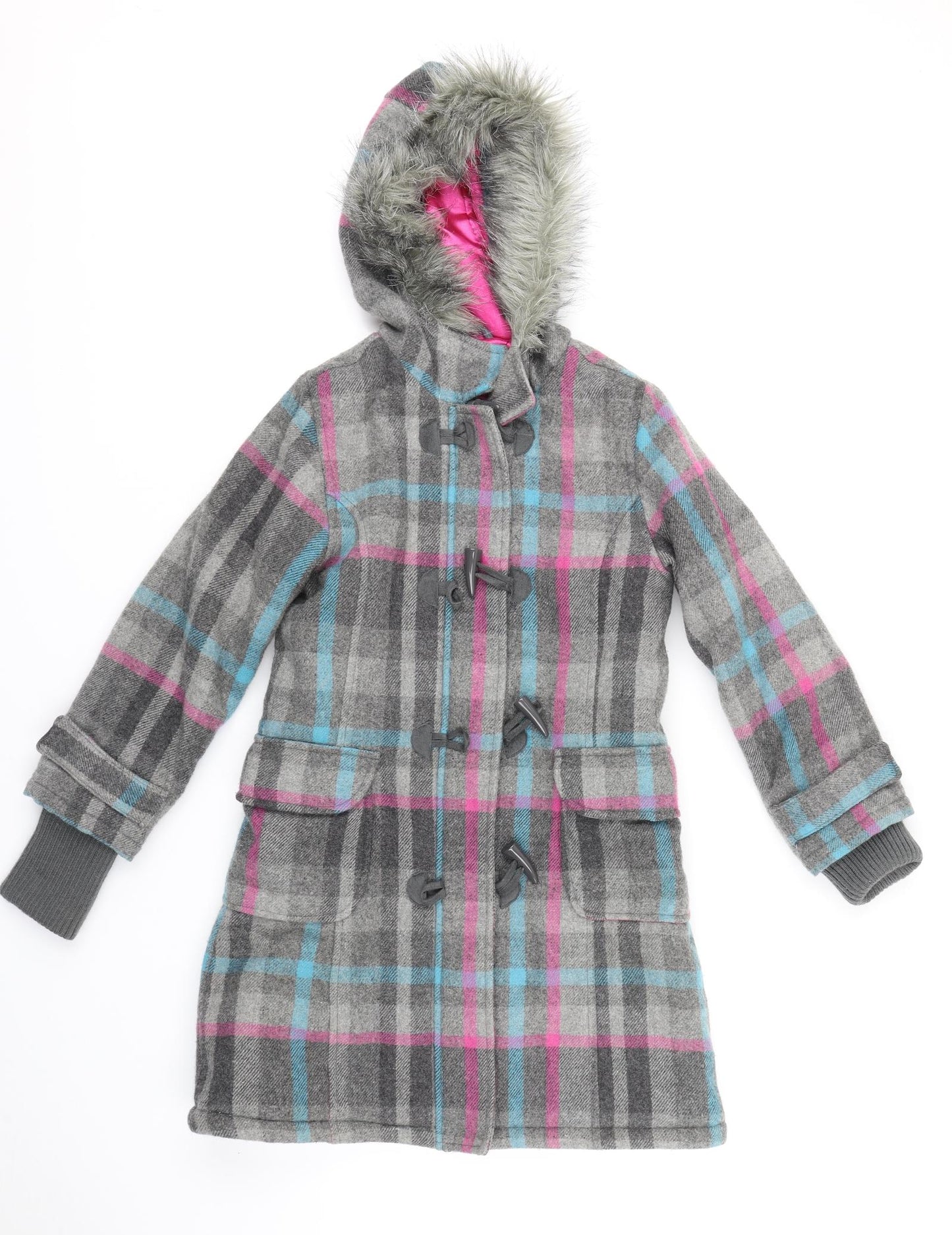 gloss Girls Grey Plaid  Parka Coat Size 10-11 Years