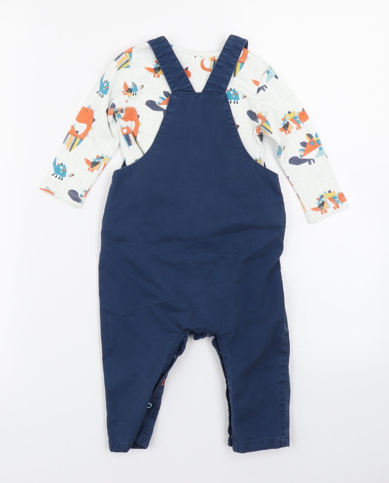 NEXT Boys Blue Check  Dungaree Outfit/Set Size 9-12 Months  - Dinosaur
