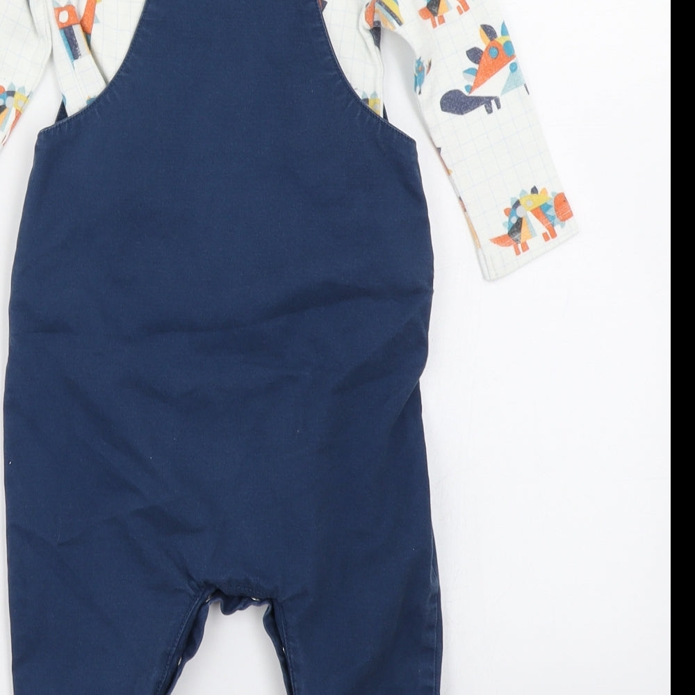 NEXT Boys Blue Check  Dungaree Outfit/Set Size 9-12 Months  - Dinosaur