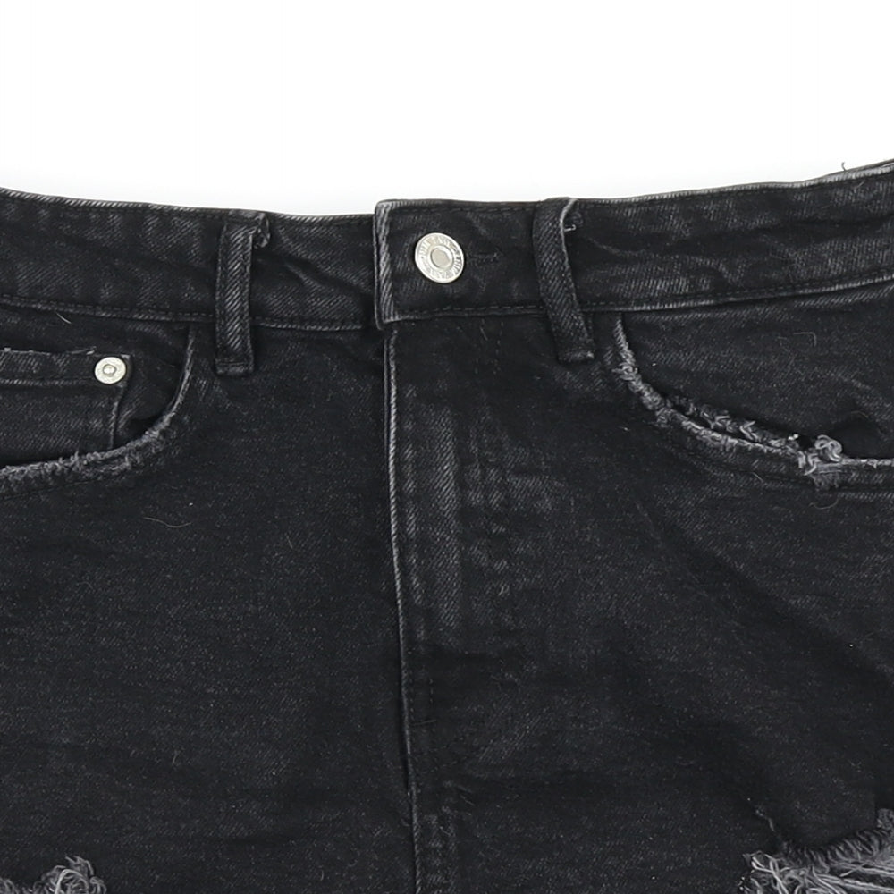 Zara Womens Black  Denim Hot Pants Shorts Size 6