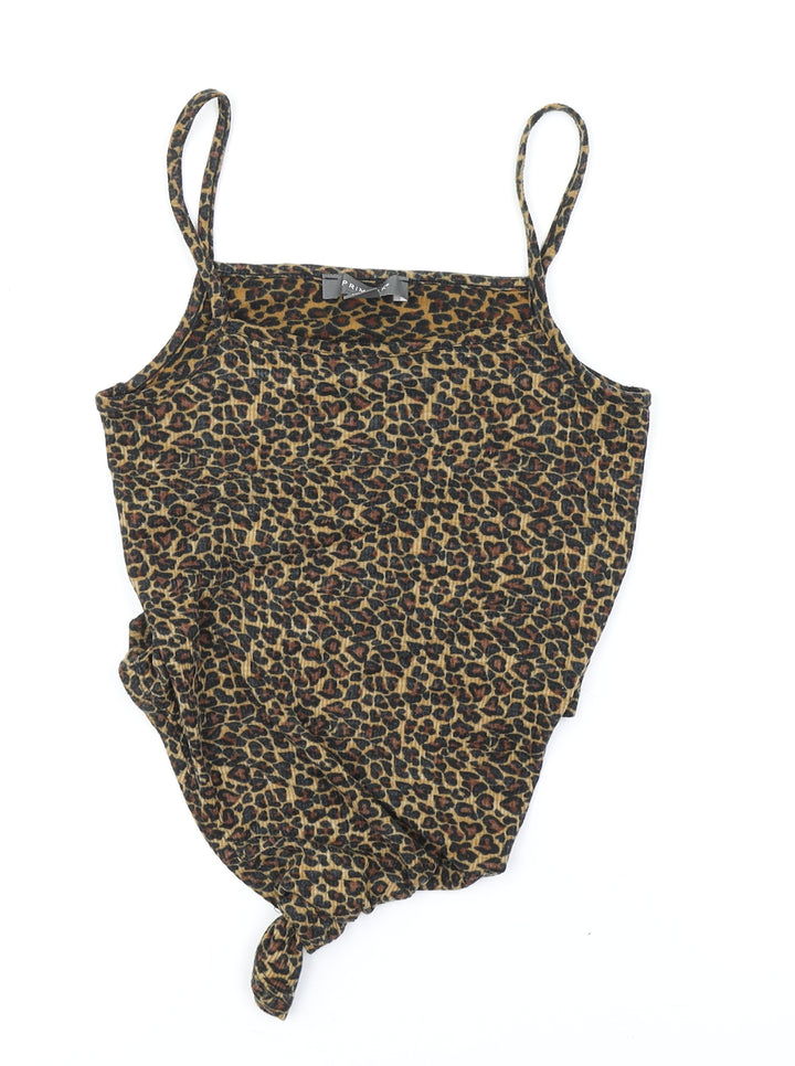 Primark Womens Brown Animal Print Cropped T-Shirt Size 6
