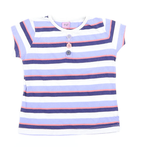 F&F Girls Blue Striped  Basic T-Shirt Size 3-4 Years