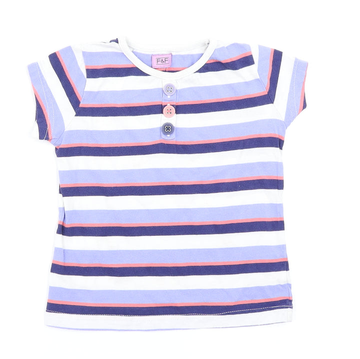 F&F Girls Blue Striped Basic T-Shirt Size 3-4 Years