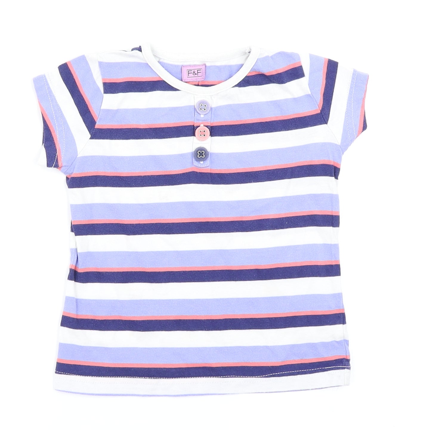 F&F Girls Blue Striped  Basic T-Shirt Size 3-4 Years
