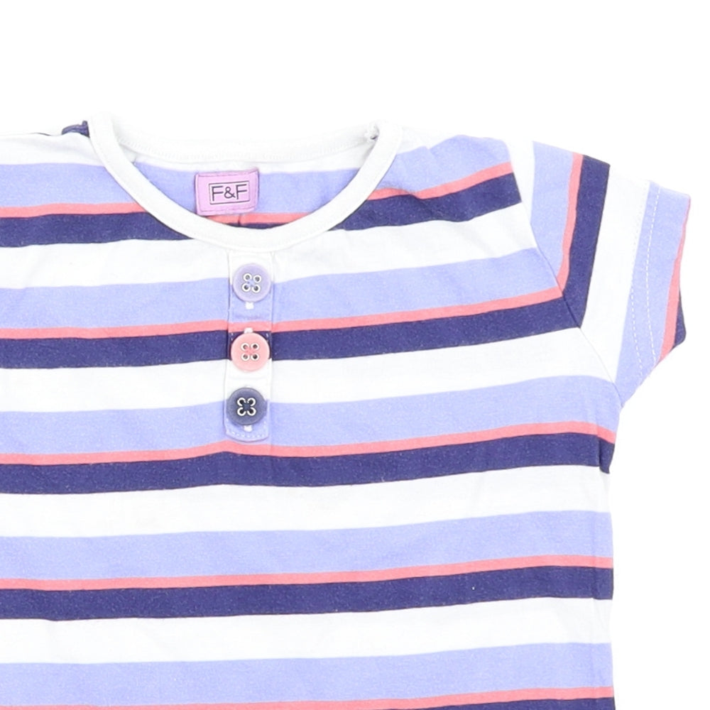 F&F Girls Blue Striped  Basic T-Shirt Size 3-4 Years