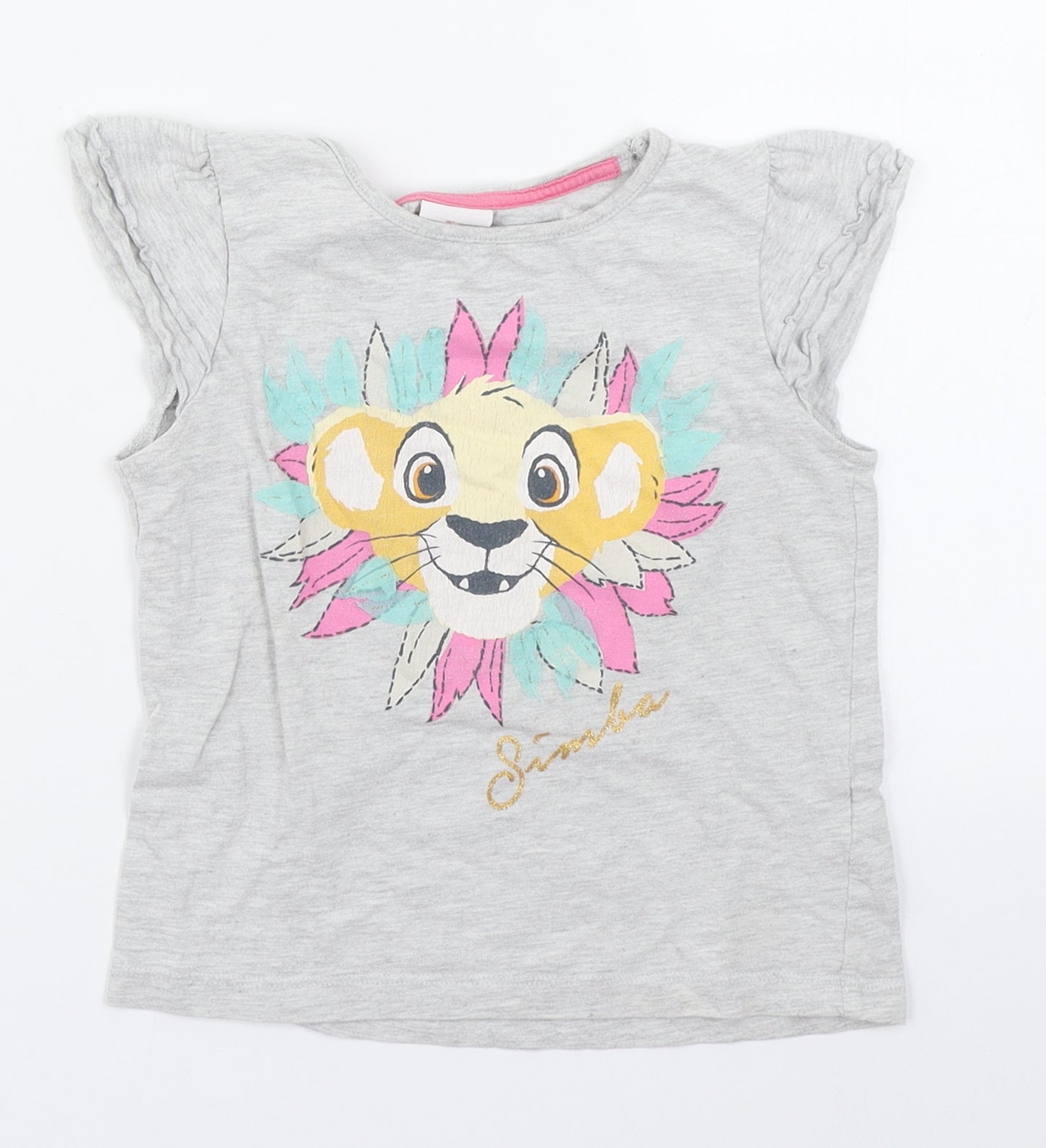George Girls Grey   Basic T-Shirt Size 3-4 Years  - Lion King