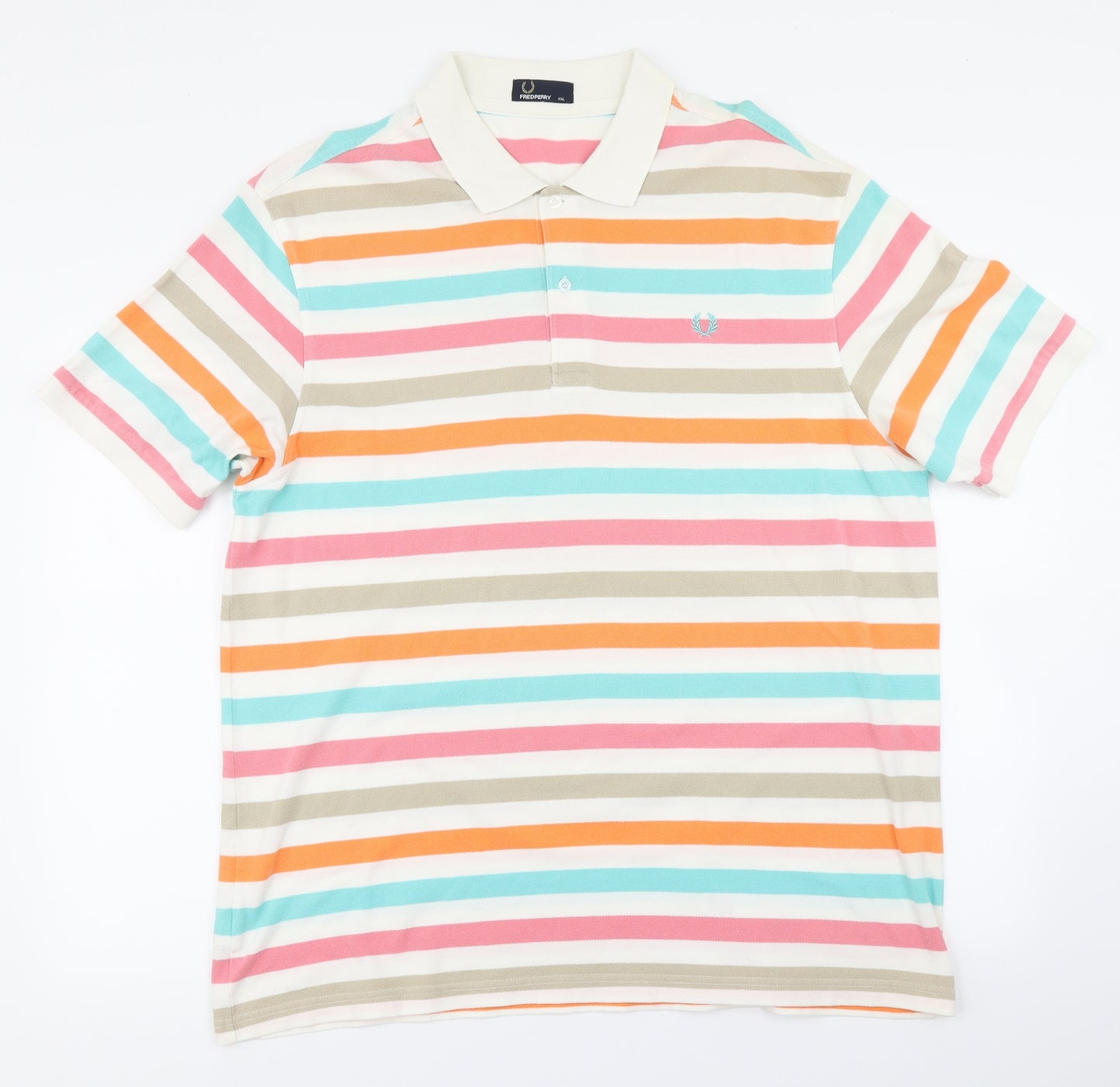 Fred Perry Mens Ivory Striped   Polo Size 2XL
