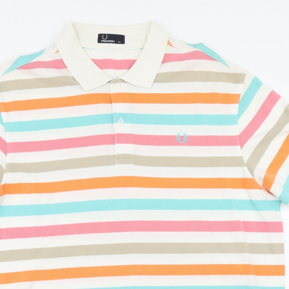 Fred Perry Mens Ivory Striped   Polo Size 2XL
