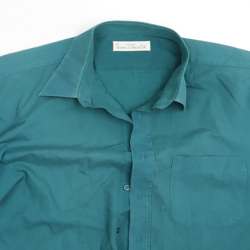 M&S Mens Green    Button-Up Size 17