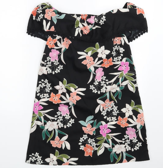 Front view of Primark women’s black floral basic blouse, size UK 10