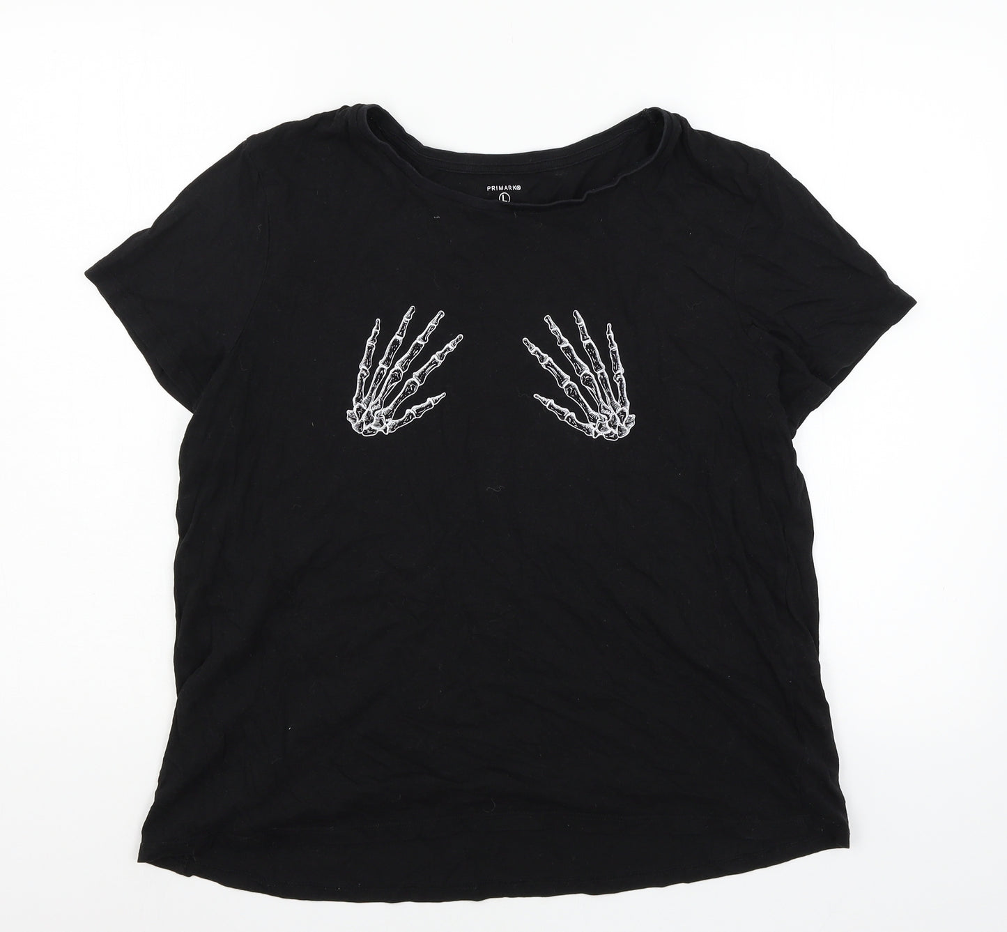 Primark Womens Black  Jersey Basic T-Shirt Size 14  - Skeleton Hands