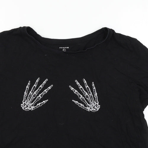 Primark Womens Black  Jersey Basic T-Shirt Size 14  - Skeleton Hands