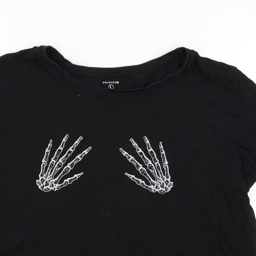 Primark Womens Black  Jersey Basic T-Shirt Size 14  - Skeleton Hands