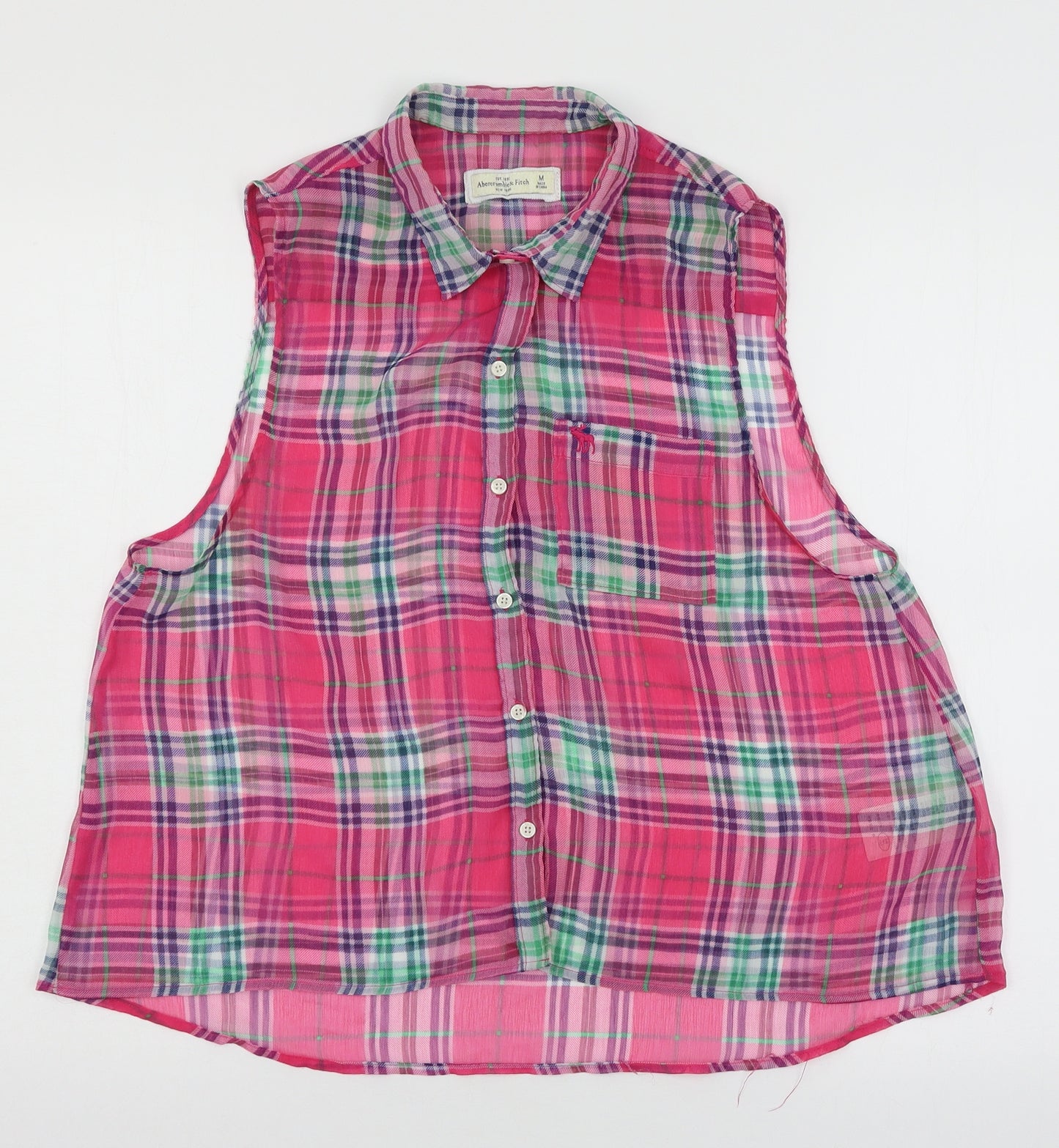 Abercrombie & Fitch Womens Pink Plaid Chiffon Basic Button-Up Size M