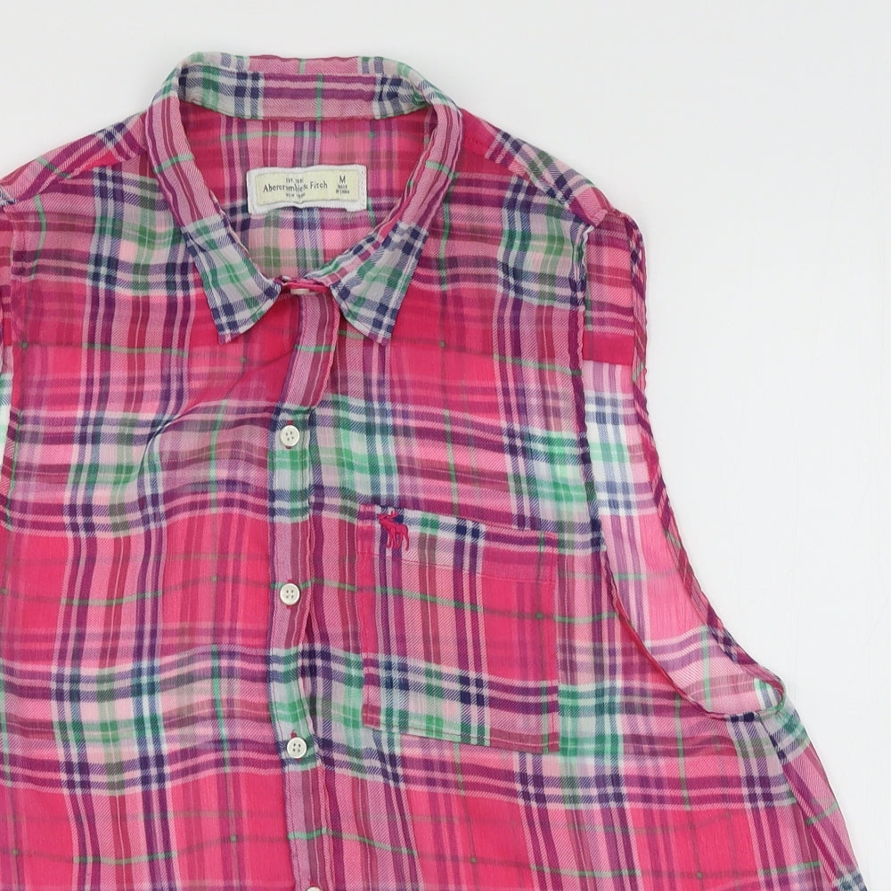 Abercrombie & Fitch Womens Pink Plaid Chiffon Basic Button-Up Size M