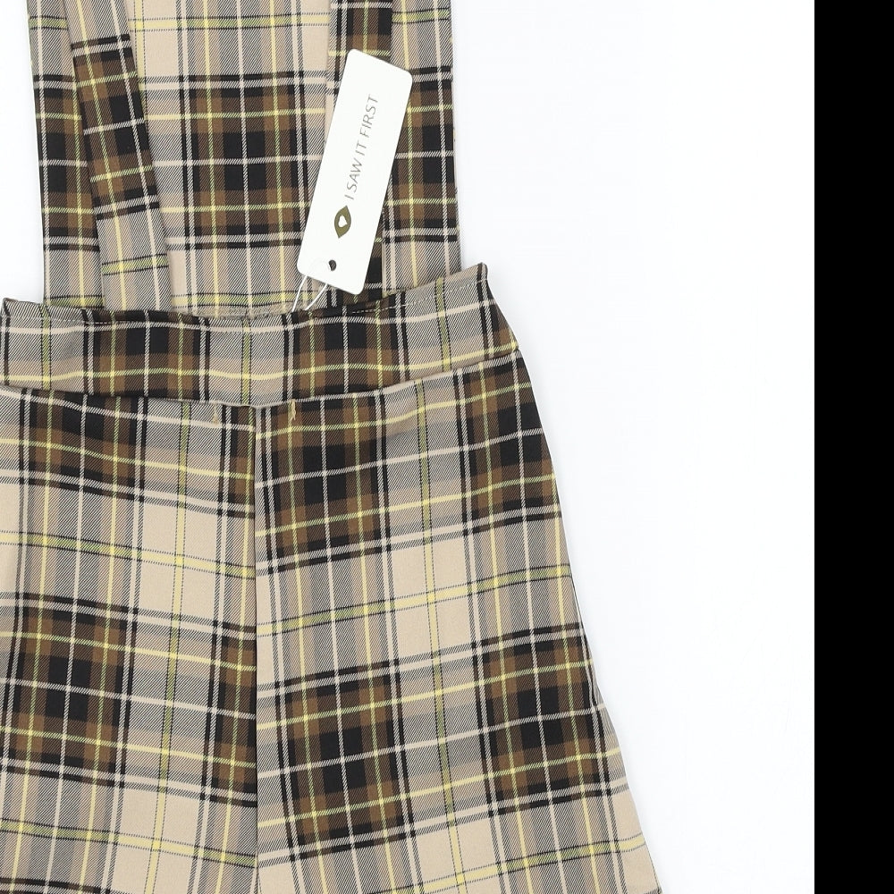 I SAW IT FIRST Womens Brown Plaid  Playsuit One-Piece Size 8 L3 in