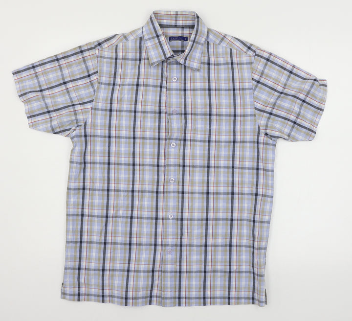 Easy Mens Blue Plaid Button-Up Size S