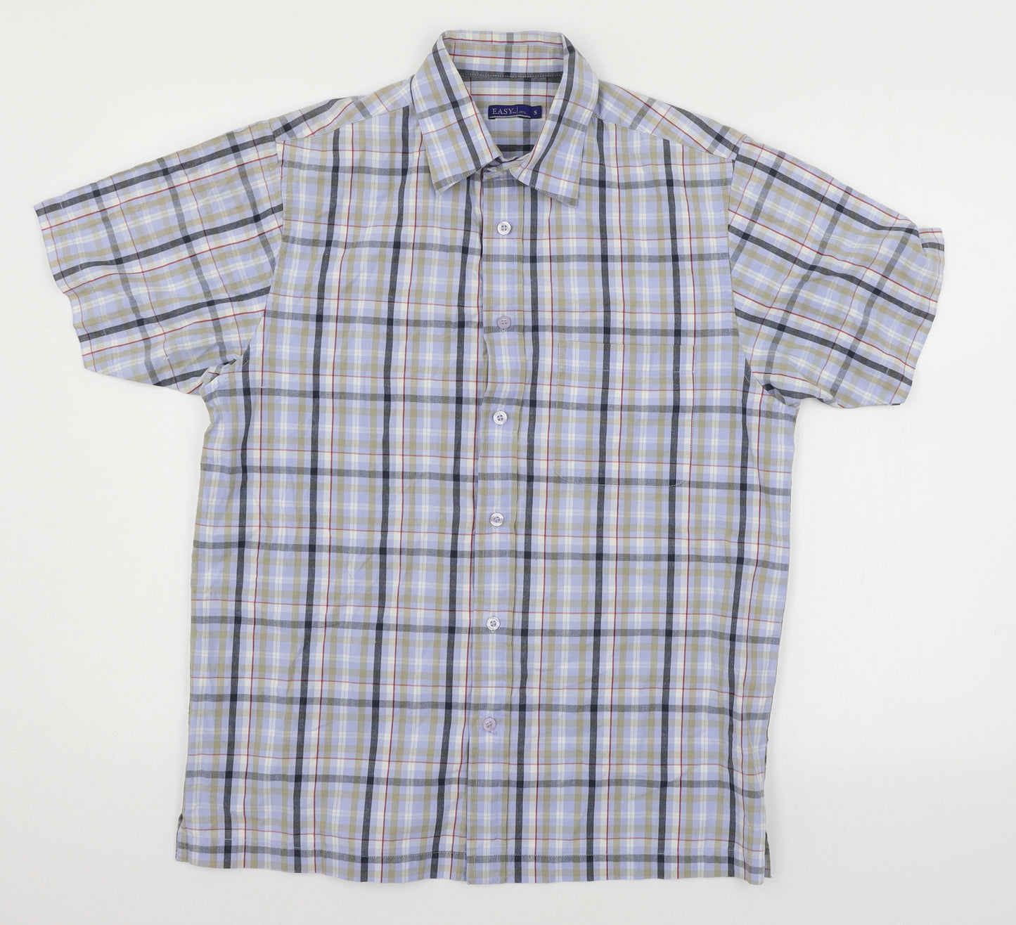 Easy Mens Blue Plaid   Button-Up Size S