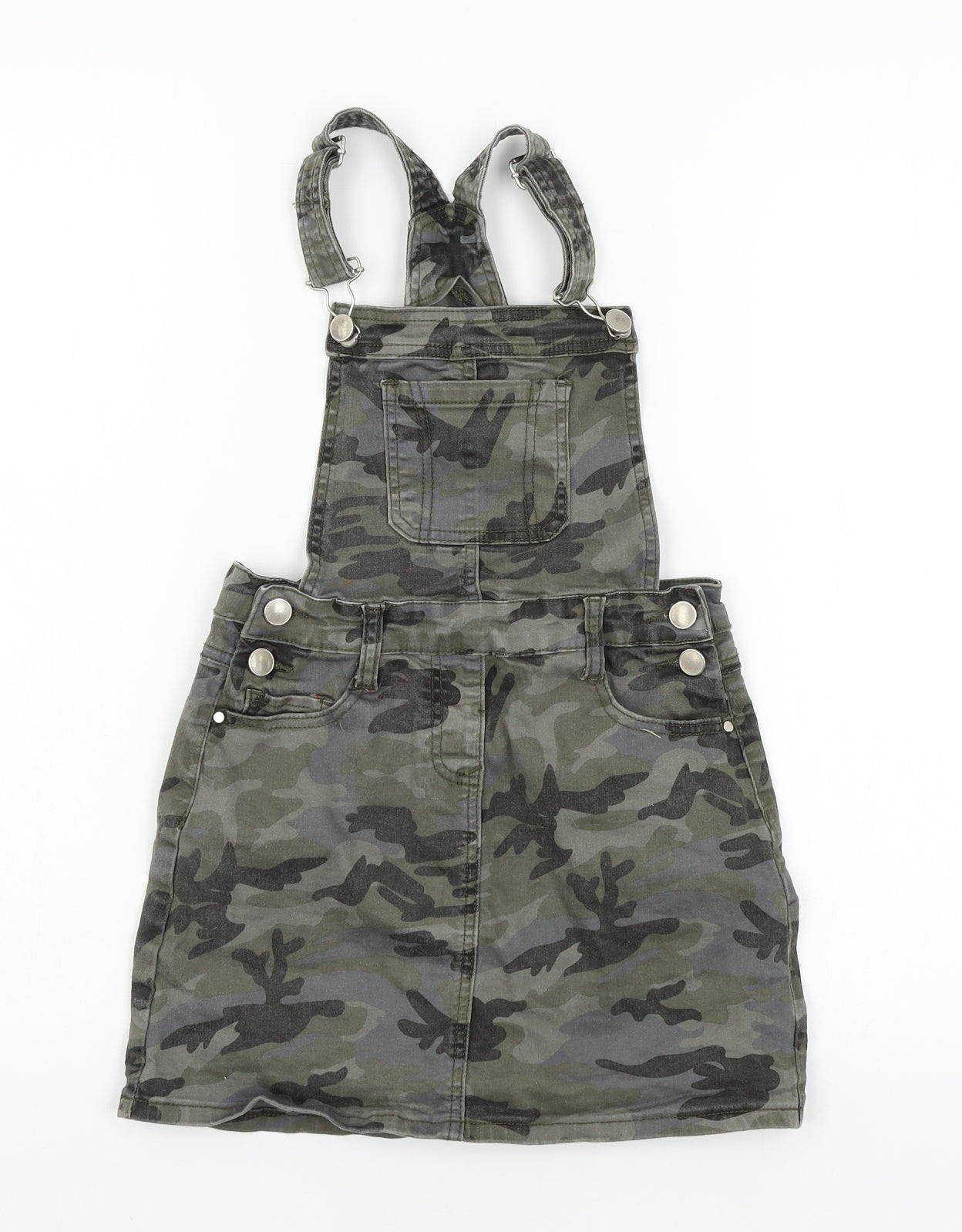 George Girls Green Camouflage Denim Pinafore/Dungaree Dress  Size 8-9 Years