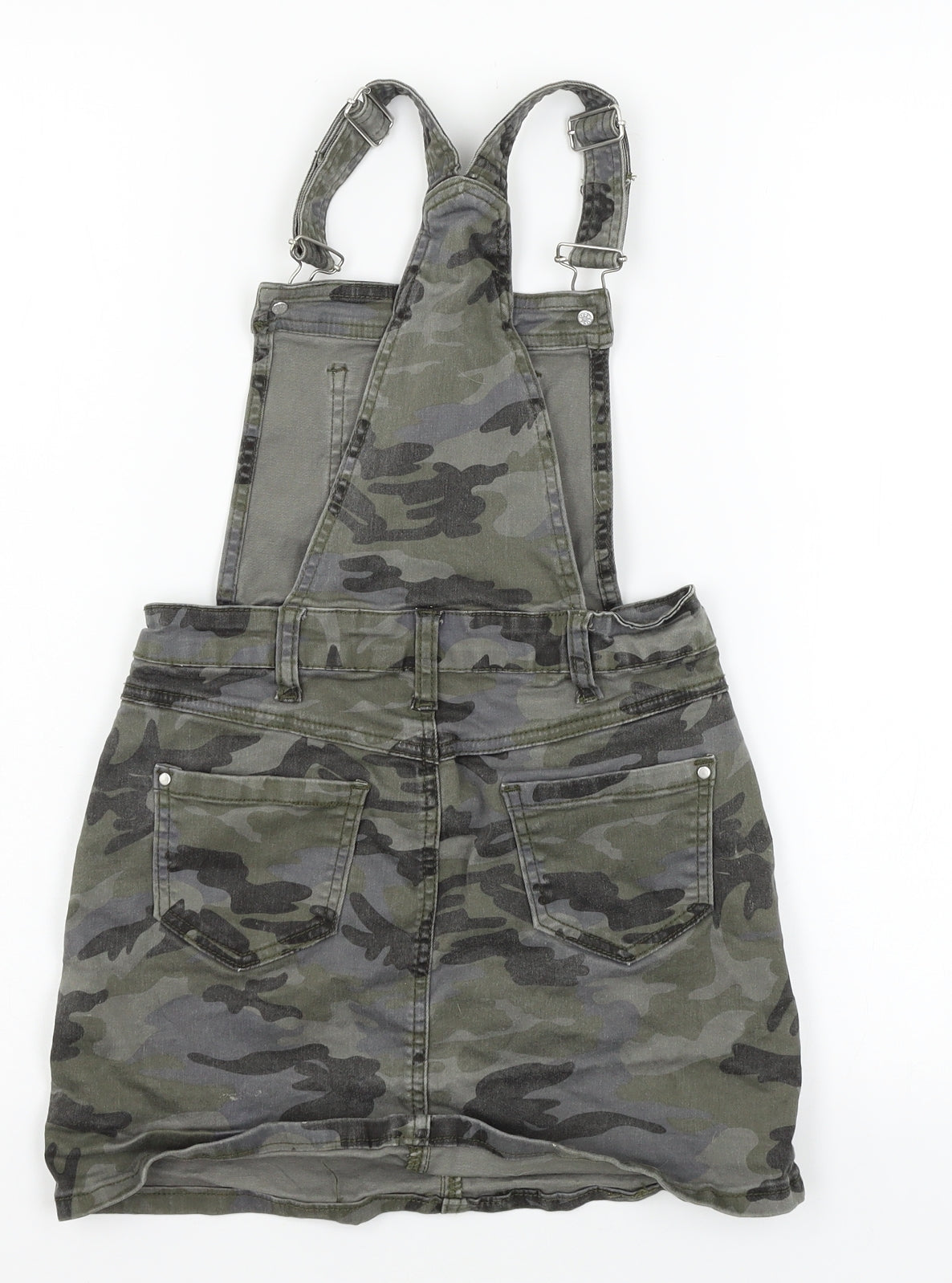 George Girls Green Camouflage Denim Pinafore/Dungaree Dress  Size 8-9 Years