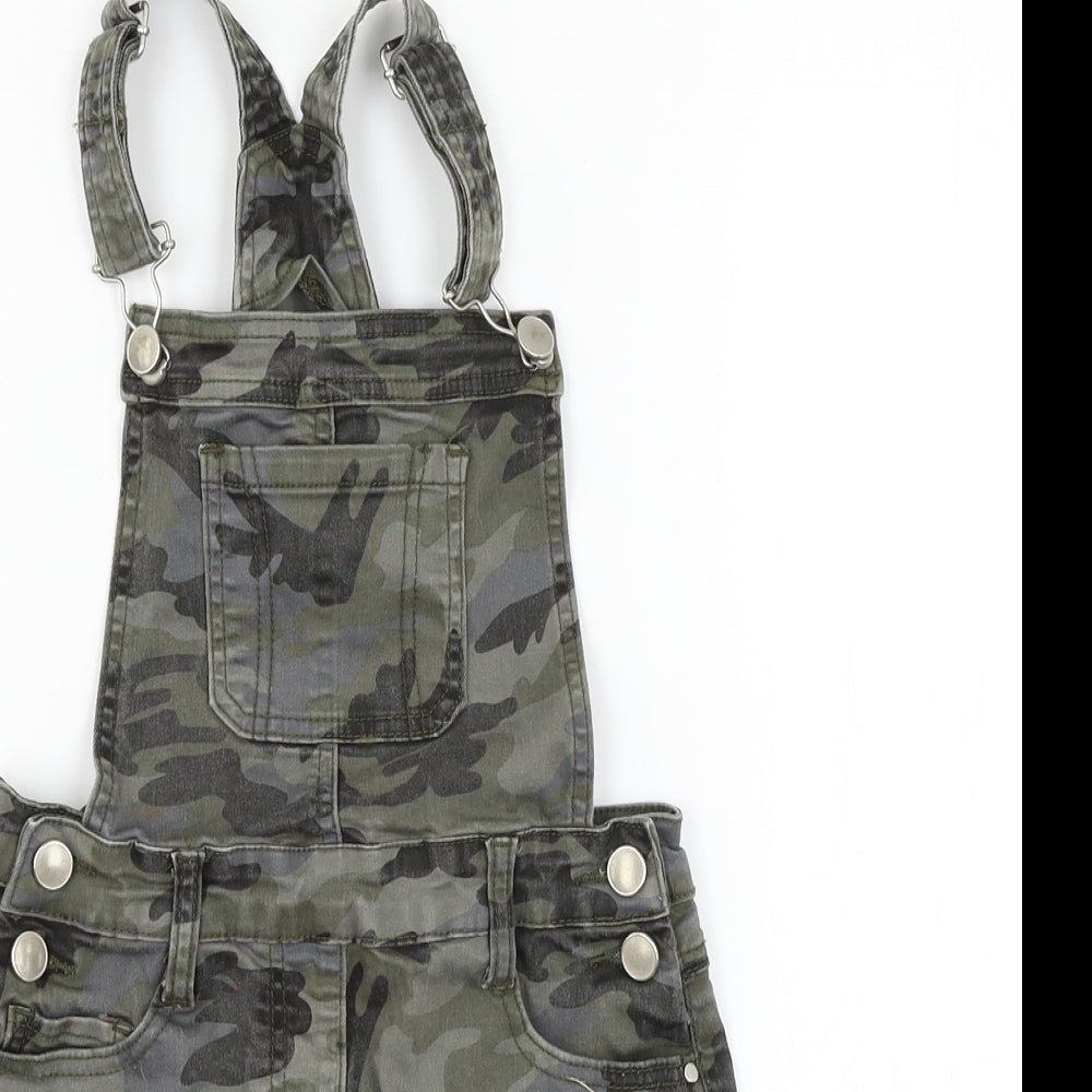 George Girls Green Camouflage Denim Pinafore/Dungaree Dress  Size 8-9 Years
