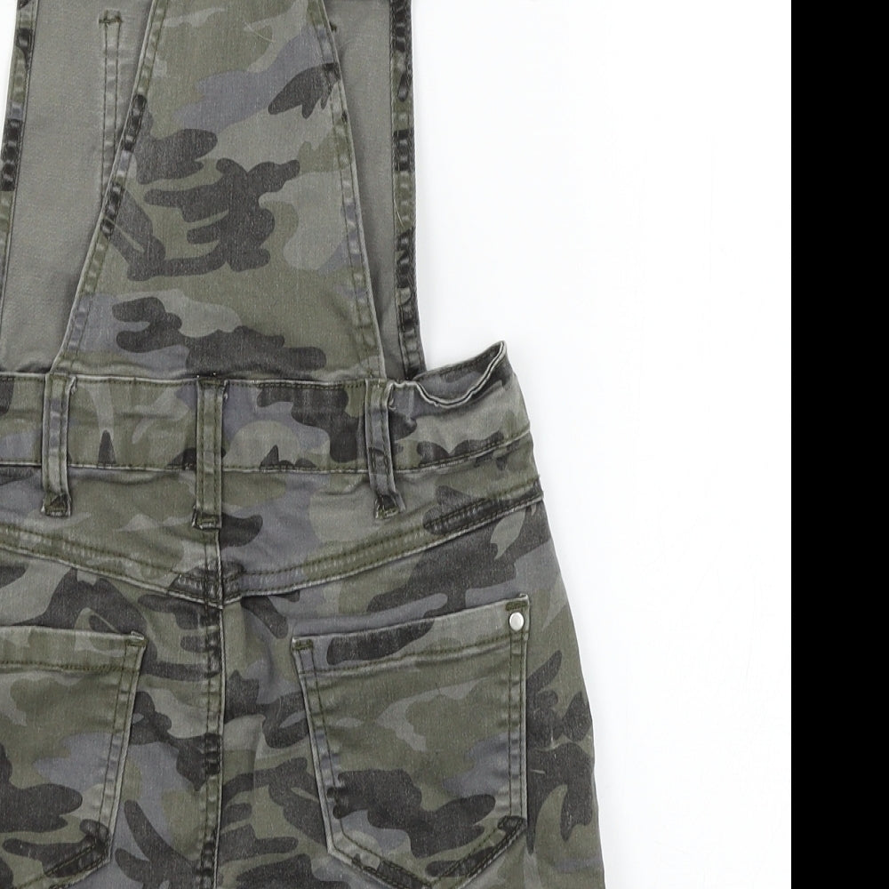 George Girls Green Camouflage Denim Pinafore/Dungaree Dress  Size 8-9 Years