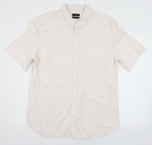 Front view of New Look men’s pink striped button-up, size 2XL