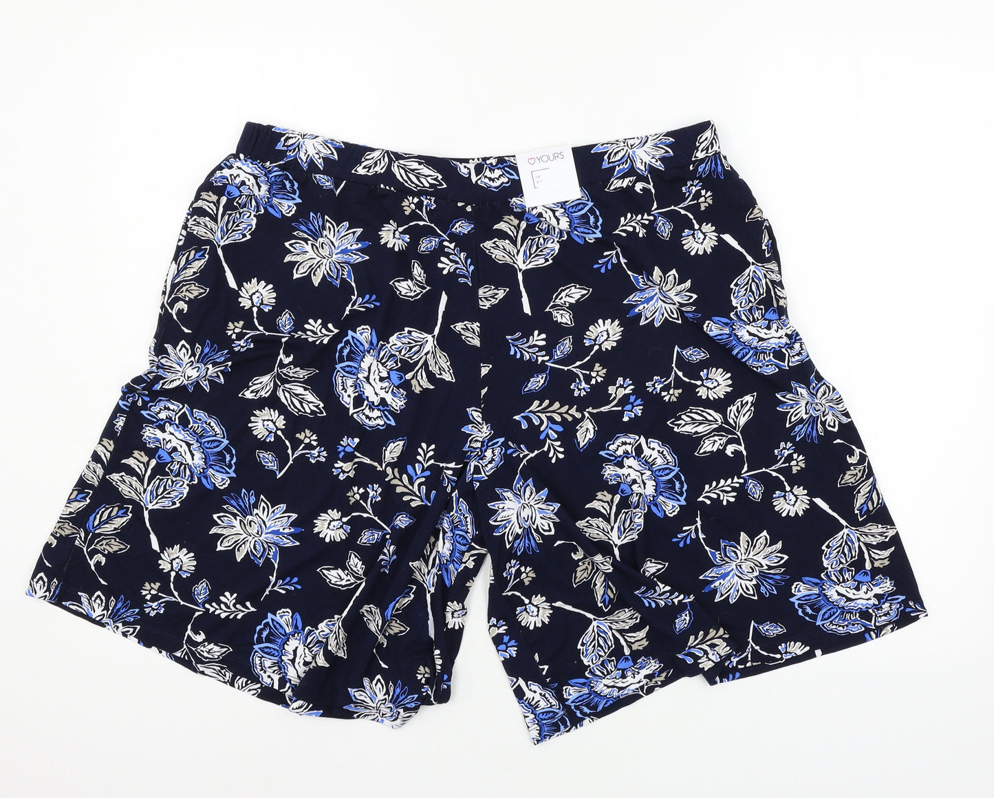 Yours Womens Blue Floral Jersey Sweat Shorts Size 20