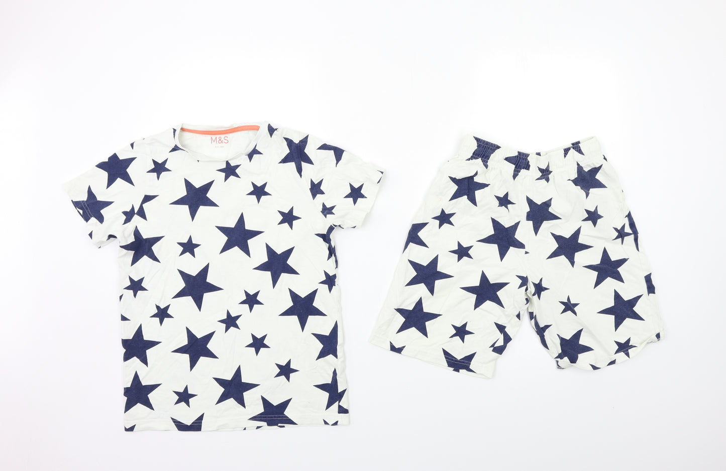 Marks and Spencer Boys White Geometric   Pyjama Set Size 11-12 Years