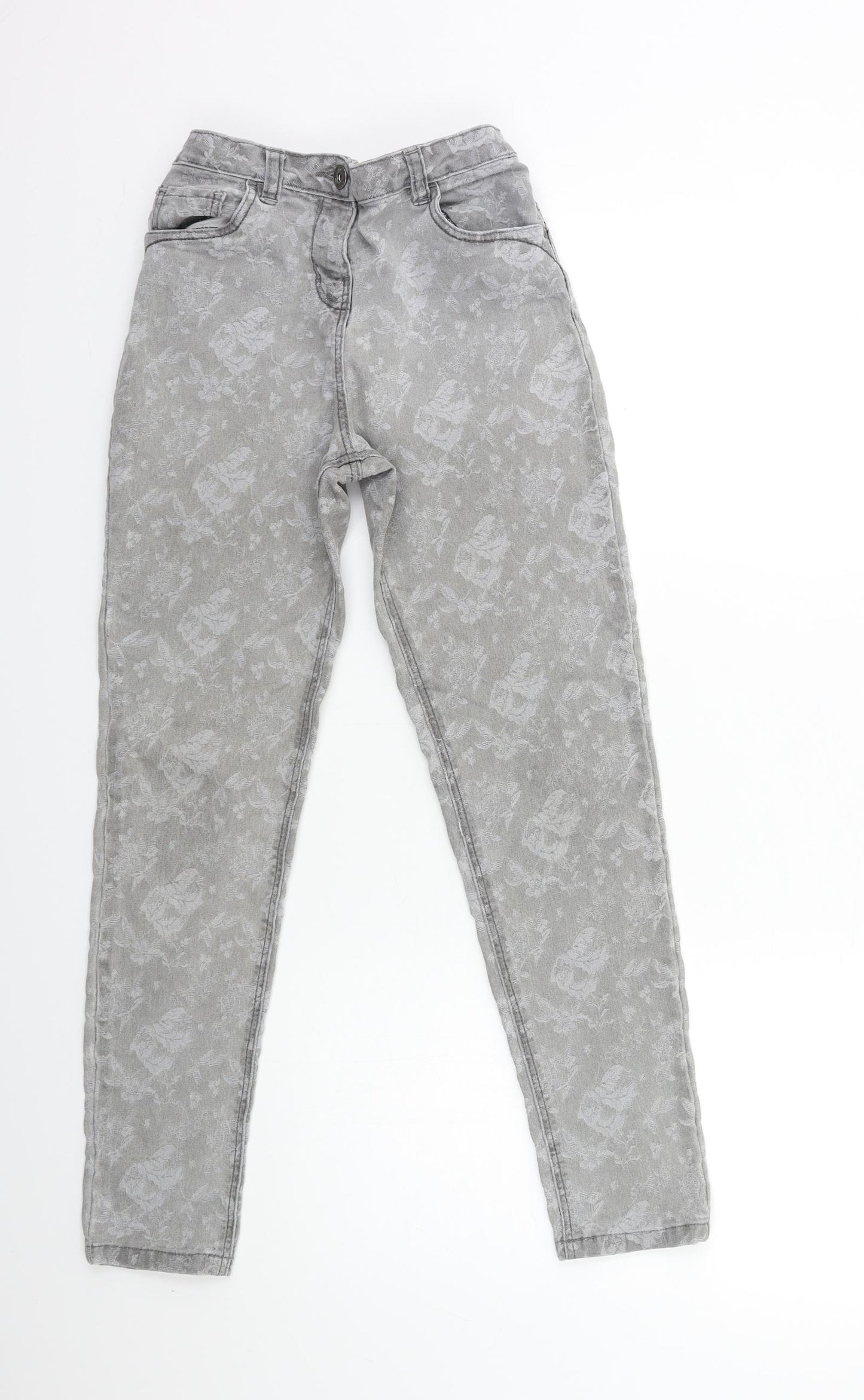 George Girls Grey Floral Denim Skinny Jeans Size 11-12 Years