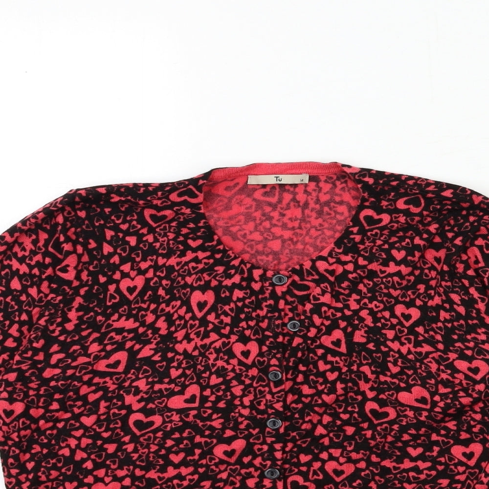 TU Womens Pink Floral Knit Cardigan Jumper Size 14