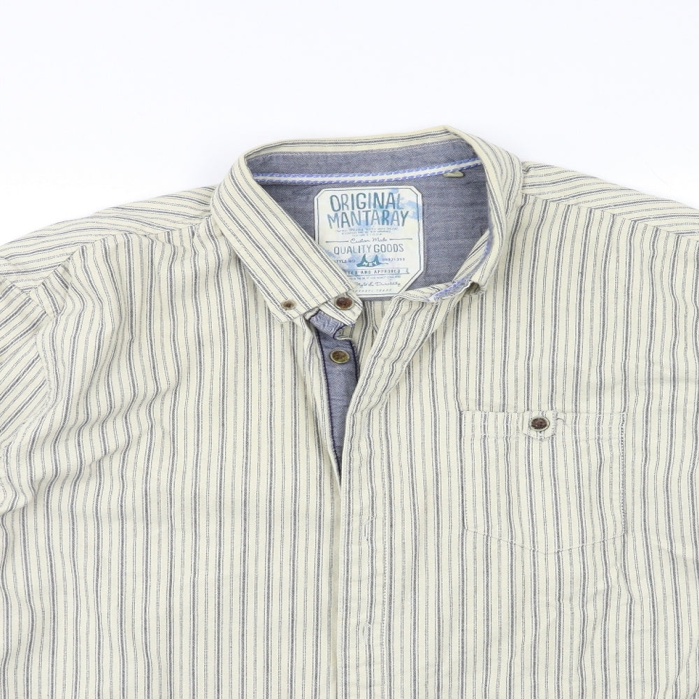 MANTARAY PRODUCTS Mens Beige Striped   Button-Up Size XL