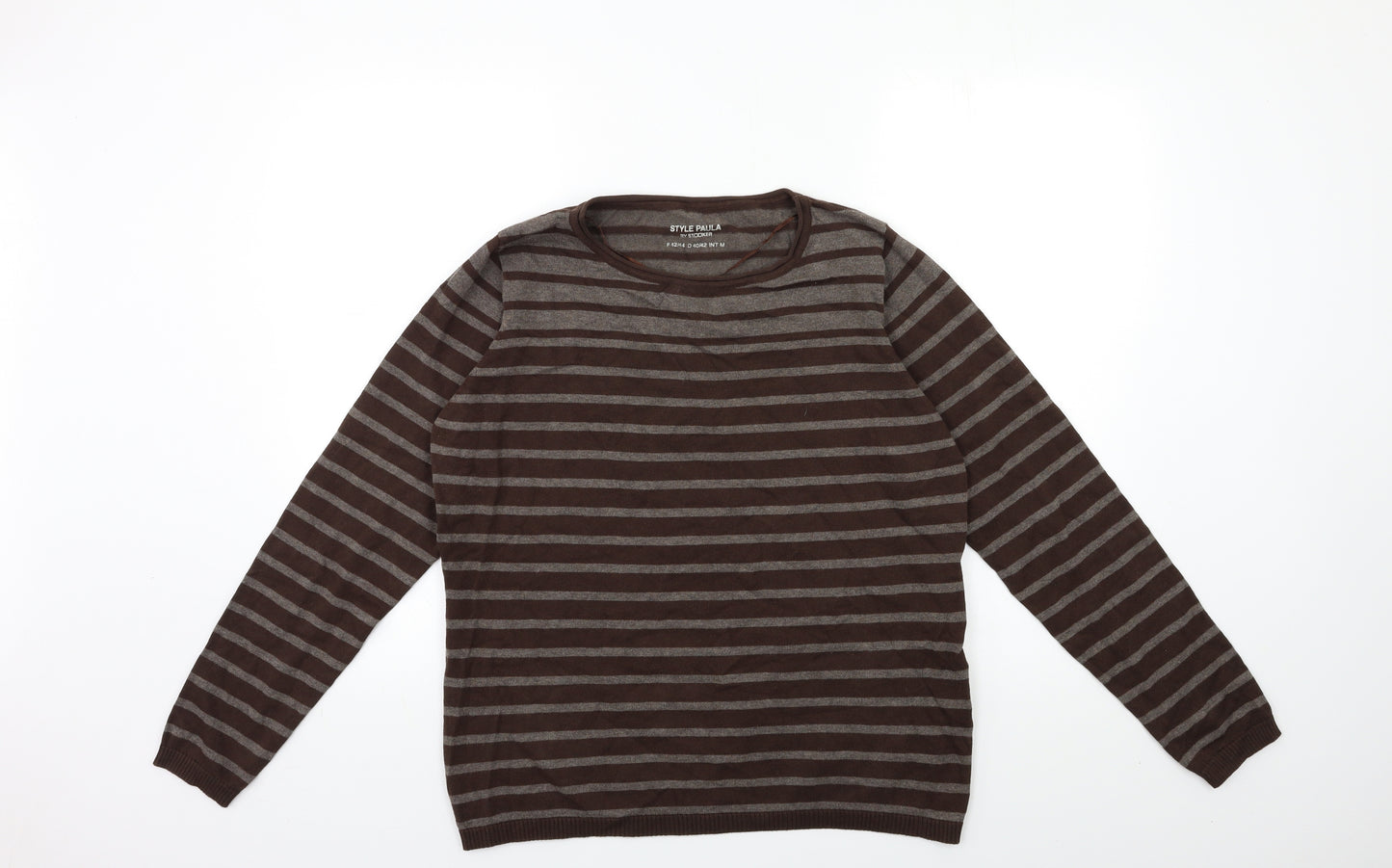 Stooker Womens Brown Striped  Pullover Jumper Size 14