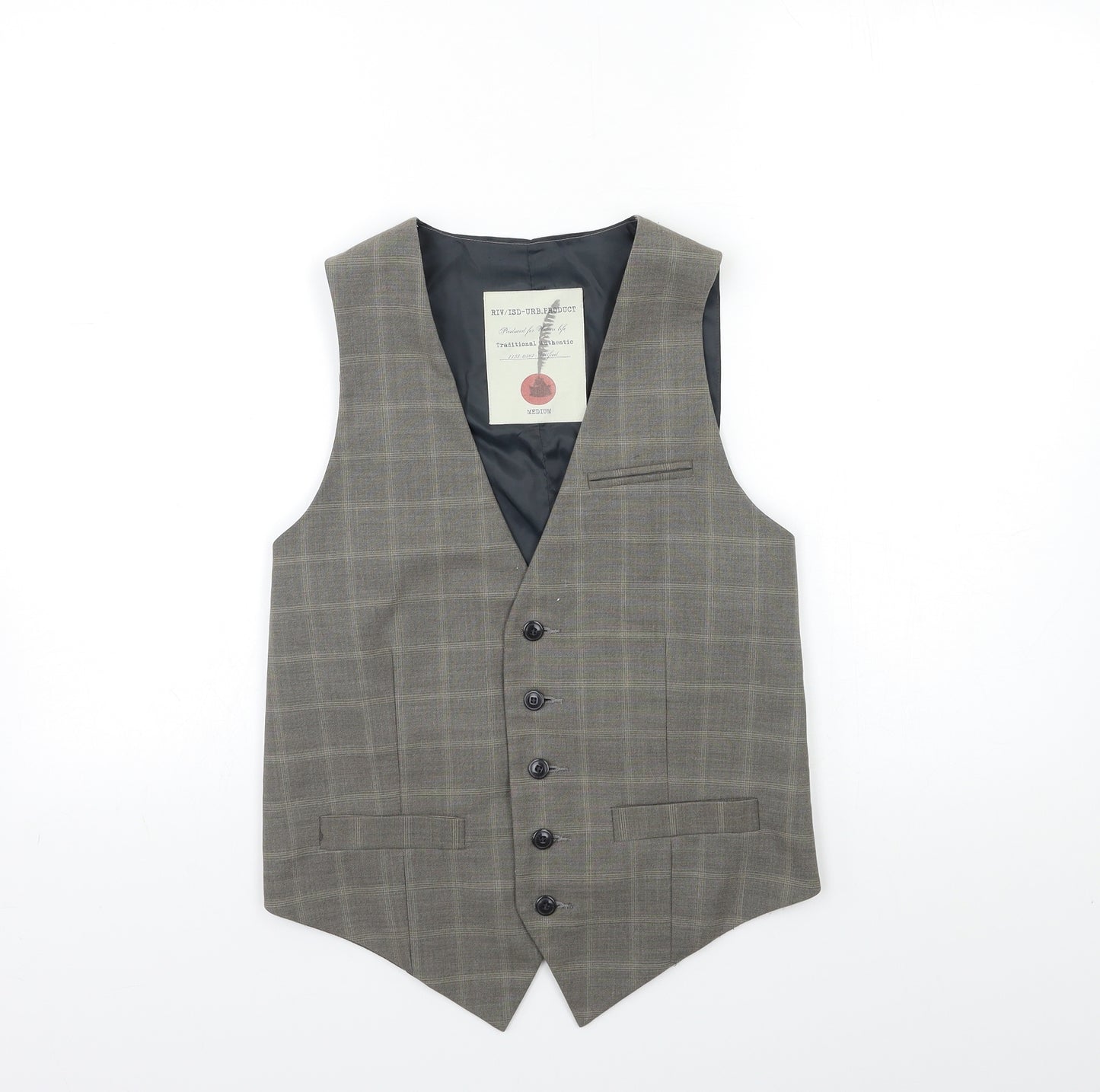 River Island Mens Grey Check  Jacket Suit Waistcoat Size M