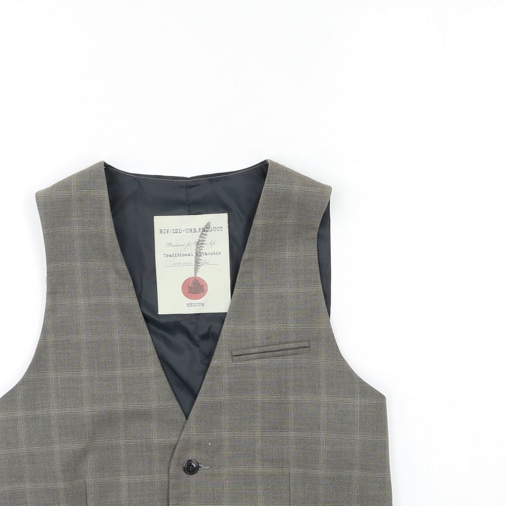 River Island Mens Grey Check  Jacket Suit Waistcoat Size M