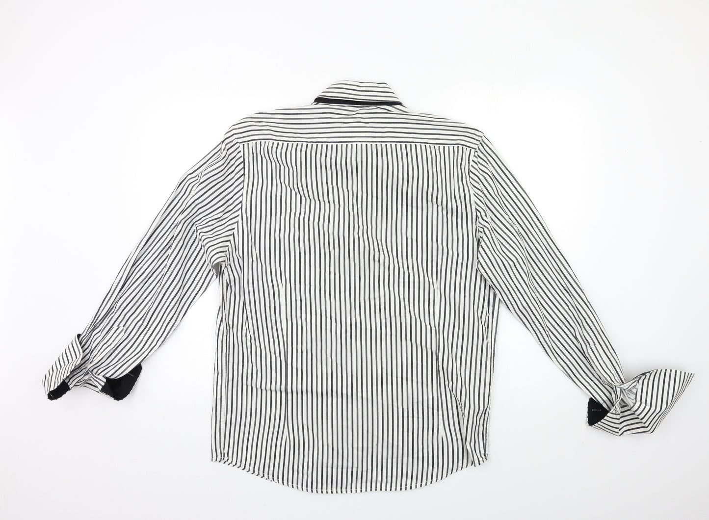 Black Label Mens White Striped   Dress Shirt Size M