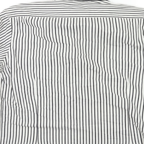 Black Label Mens White Striped   Dress Shirt Size M
