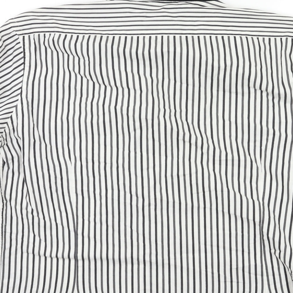 Black Label Mens White Striped   Dress Shirt Size M