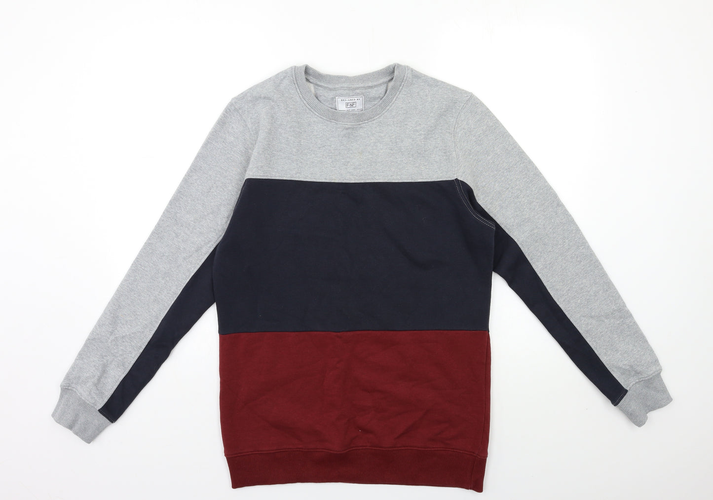 F&F Mens Grey Striped  Pullover Sweatshirt Size S