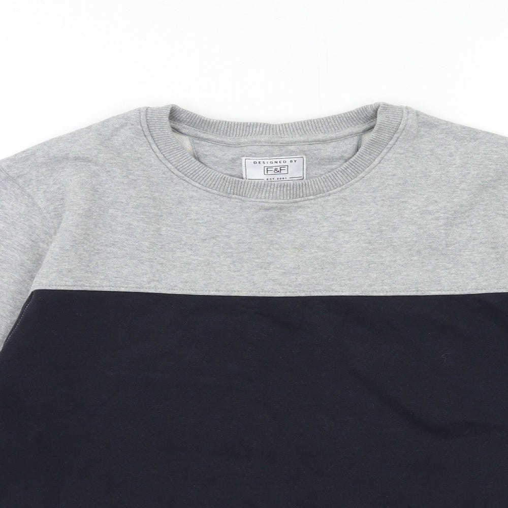 F&F Mens Grey Striped  Pullover Sweatshirt Size S