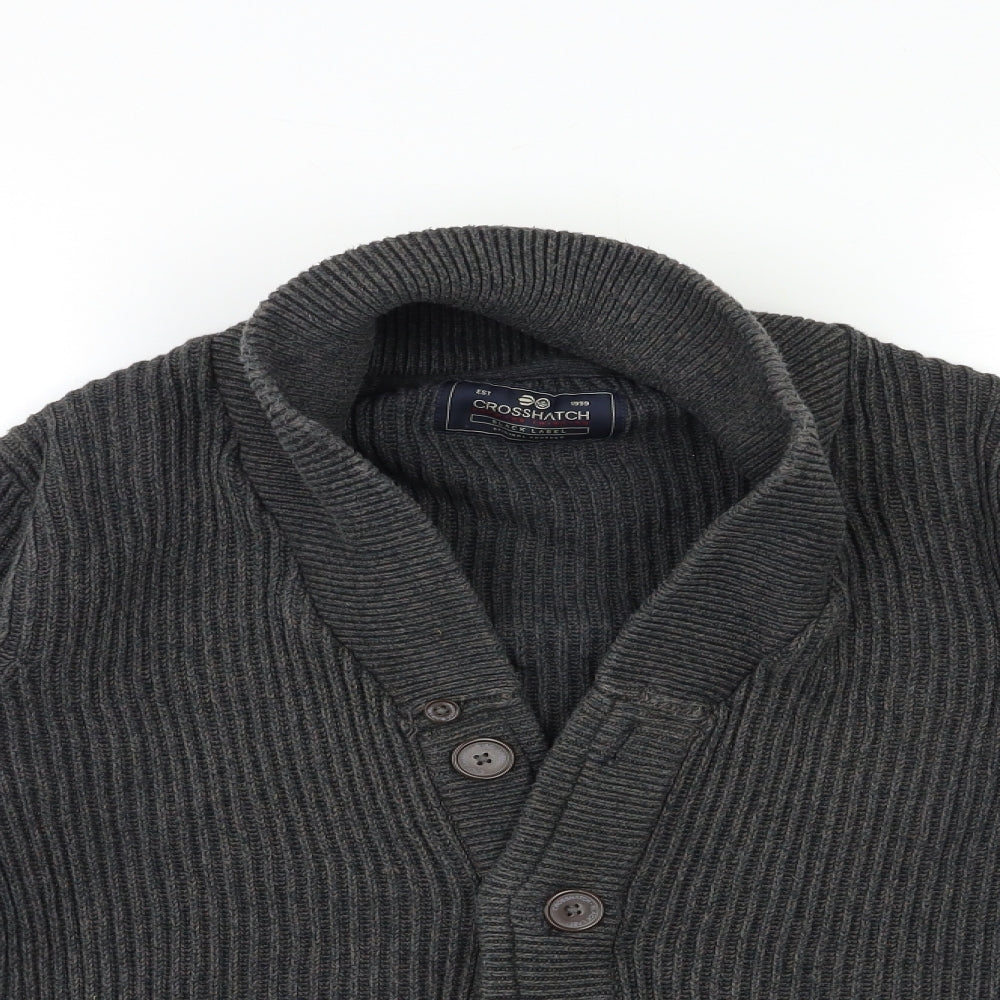 Crosshatch Womens Grey  Knit Cardigan Jumper Size S